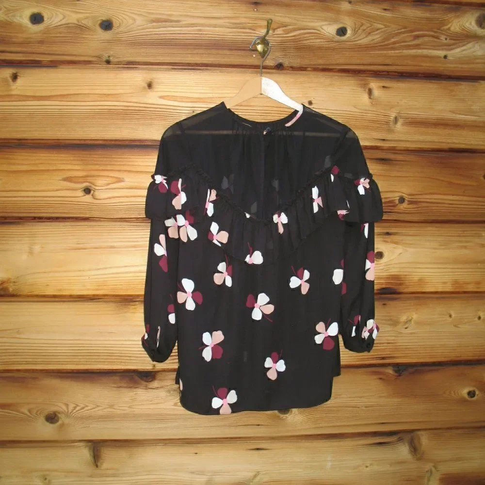 Kate Spade Black Floral Top Blouse